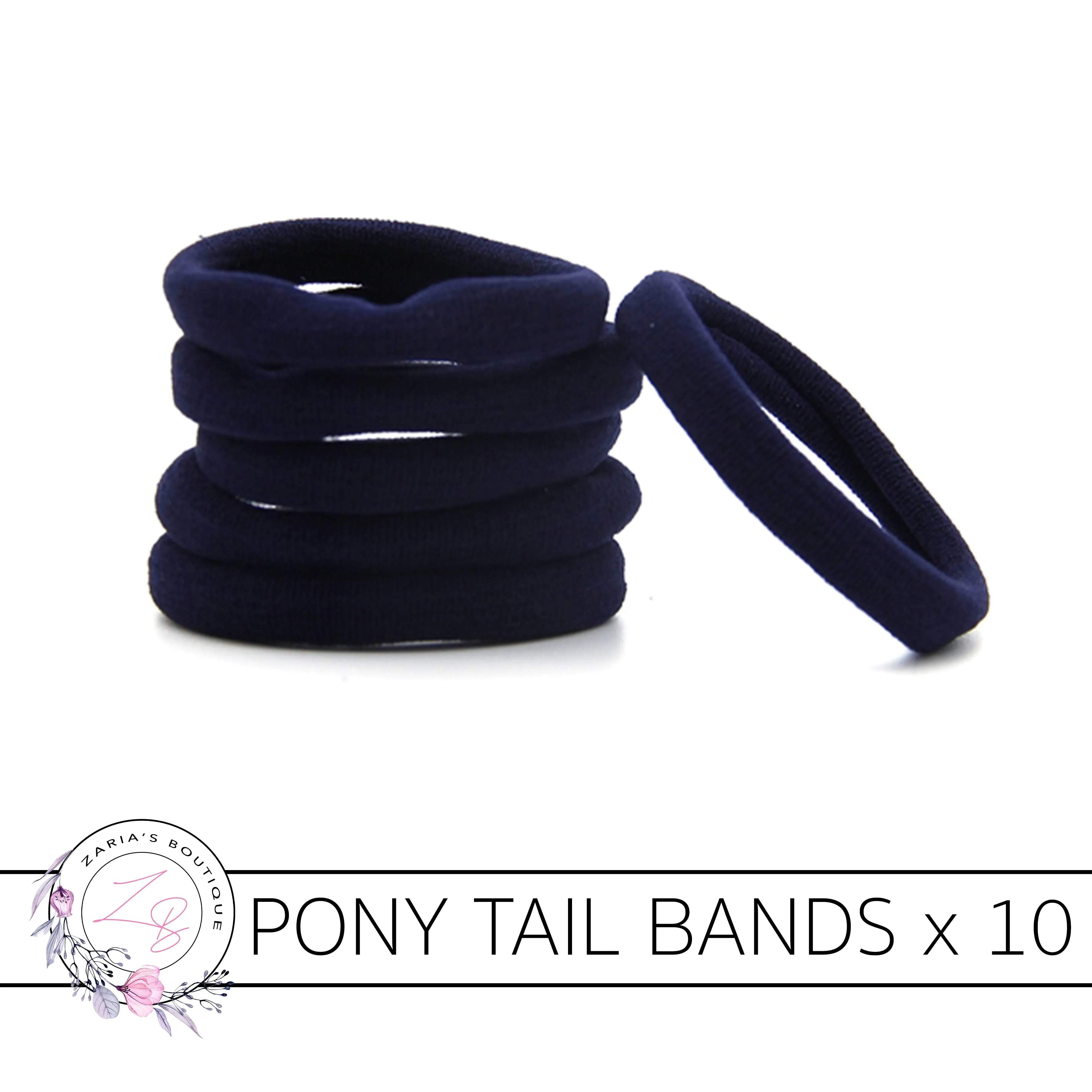 10 Nylon Ponytail Hair Bands ~ Navy Blue