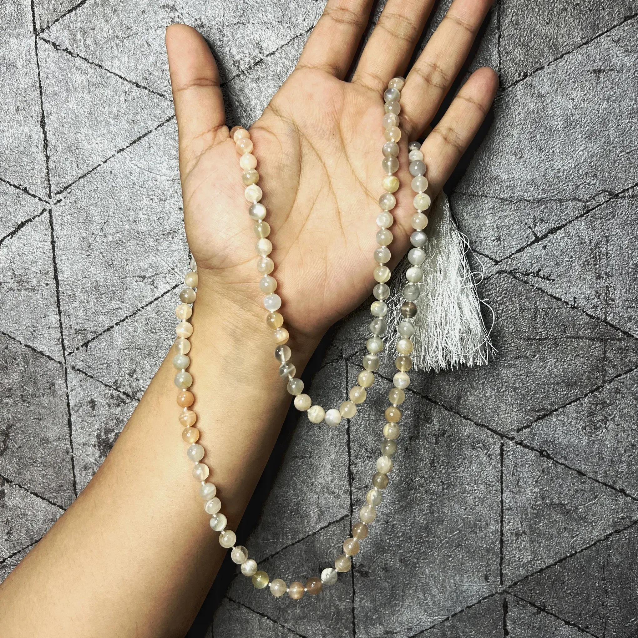 108 PRAYER BEADS CERTIFIED JAPAMALA MEDITATION ACCESSORY HEALING STONES NATURAL STONES NECKLACE- MOON STONE