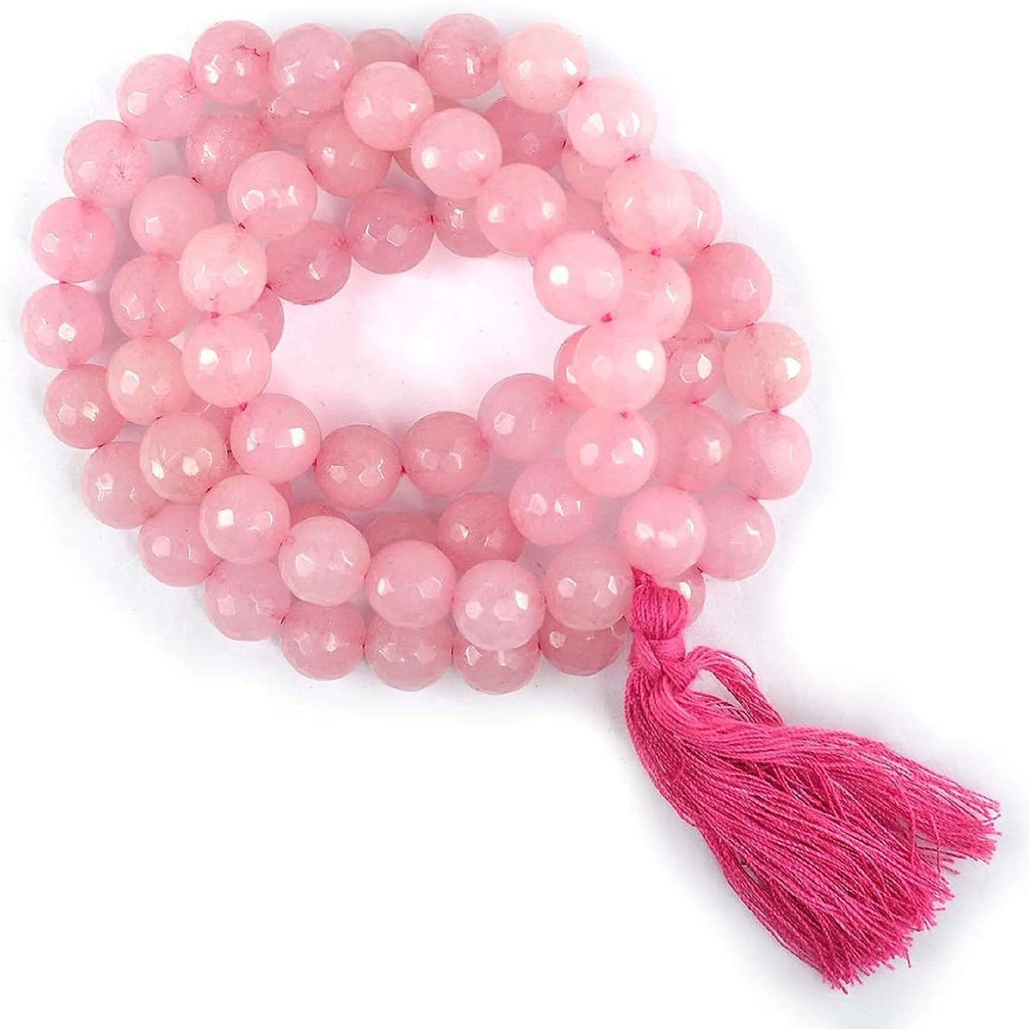 108 PRAYER BEADS CERTIFIED JAPAMALA MEDITATION ACCESSORY HEALING STONES NATURAL STONES NECKLACE- ROSE QUARTZ