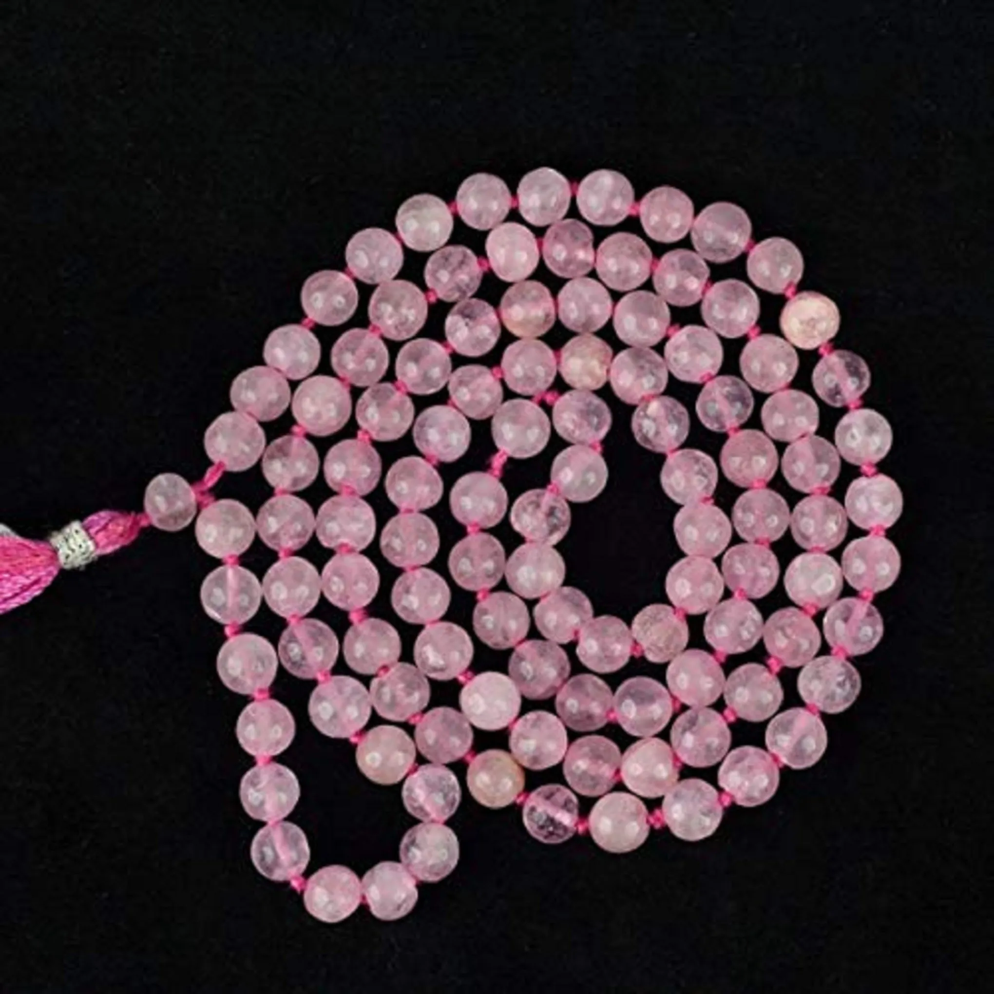 108 PRAYER BEADS CERTIFIED JAPAMALA MEDITATION ACCESSORY HEALING STONES NATURAL STONES NECKLACE- ROSE QUARTZ
