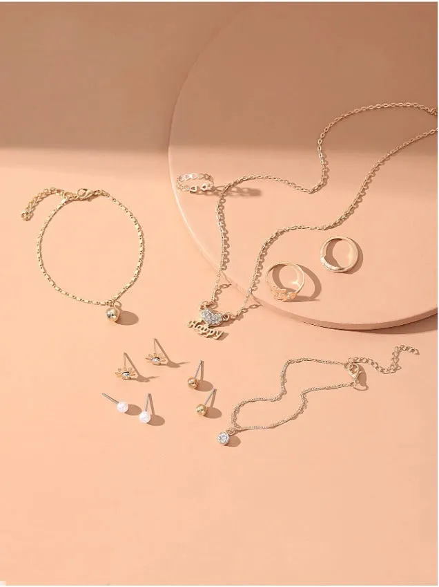 12pcs Rhinestone Decor Jewelry Set - Gold - FD ⚡