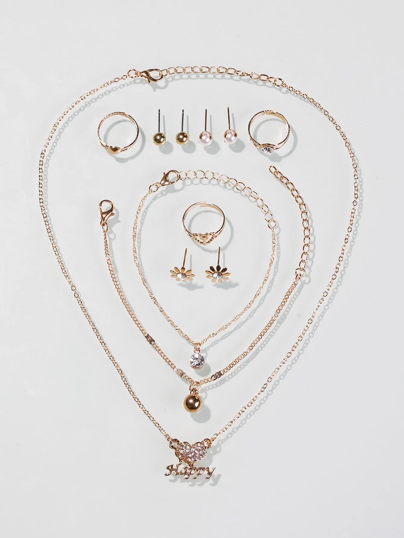 12pcs Rhinestone Decor Jewelry Set - Gold - FD ⚡