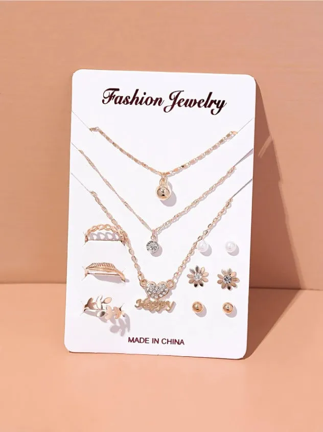 12pcs Rhinestone Decor Jewelry Set - Gold - FD ⚡