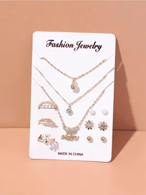 12pcs Rhinestone Decor Jewelry Set - Gold - FD ⚡