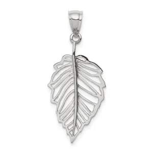 14K White Gold Open Back Casted Solid Polished Finish Leaf Charm Pendant