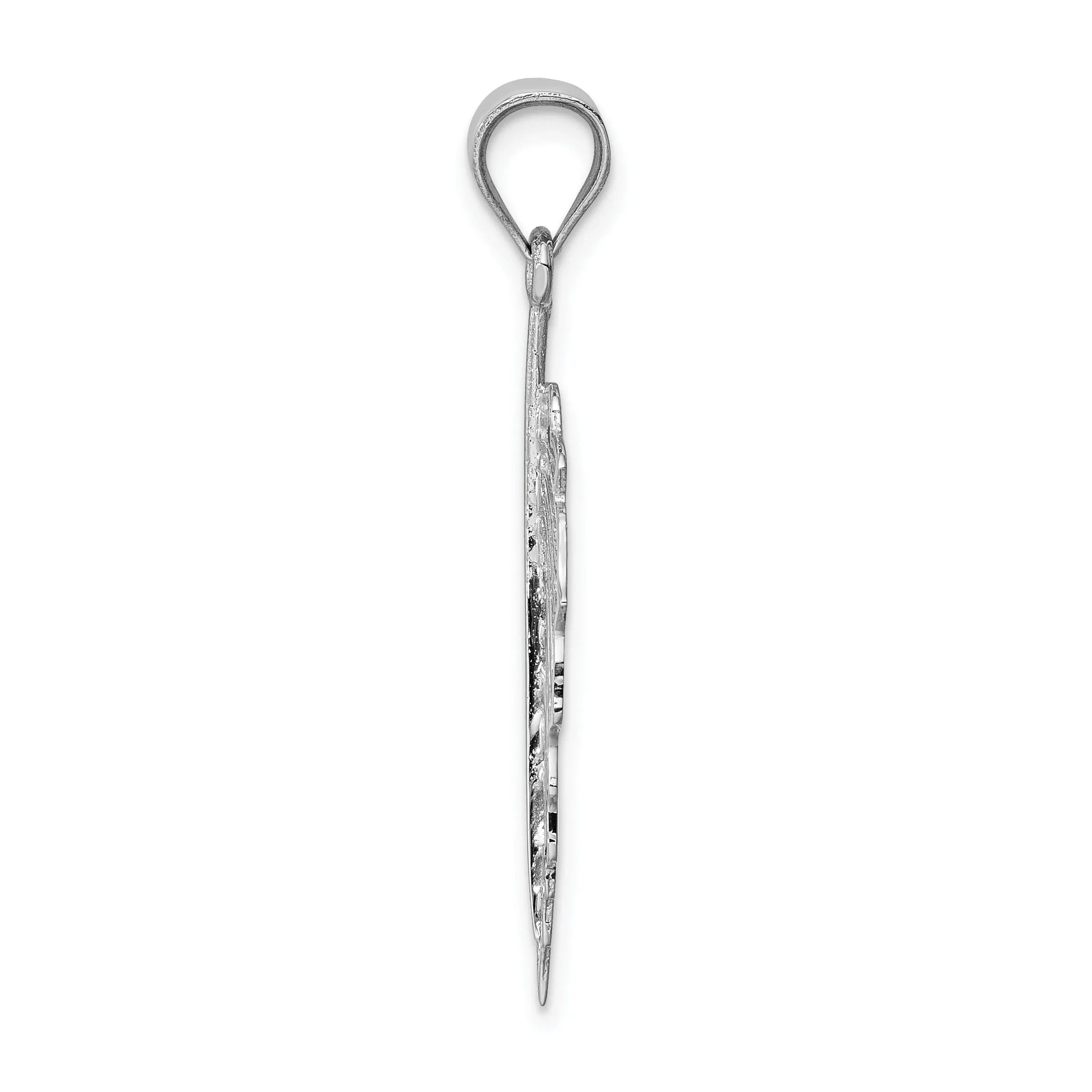 14K White Gold Open Back Casted Solid Polished Finish Leaf Charm Pendant