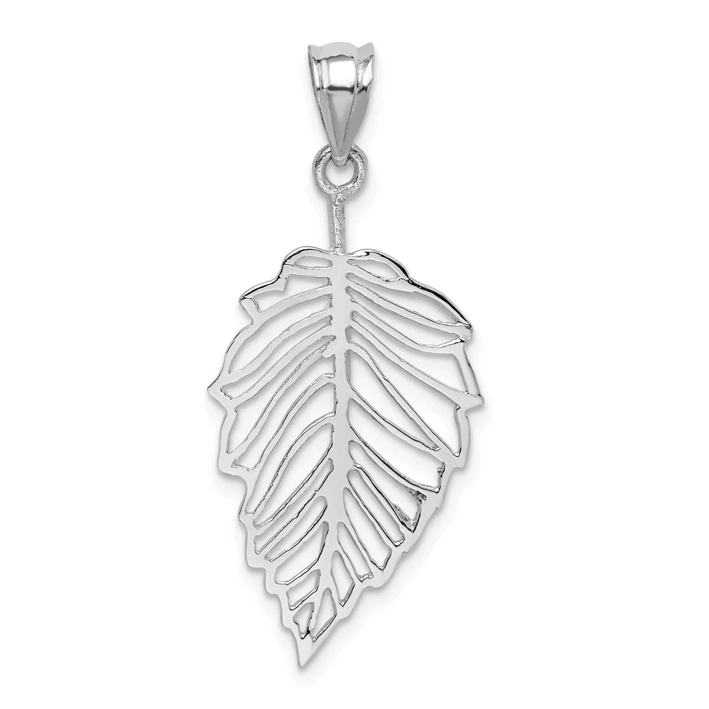 14K White Gold Open Back Casted Solid Polished Finish Leaf Charm Pendant