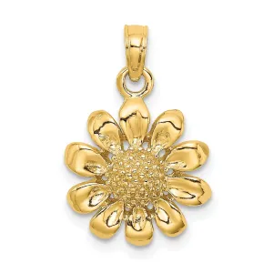 14k Yellow Gold Textured Open Back Solid Polished Finish Sunflower Charm