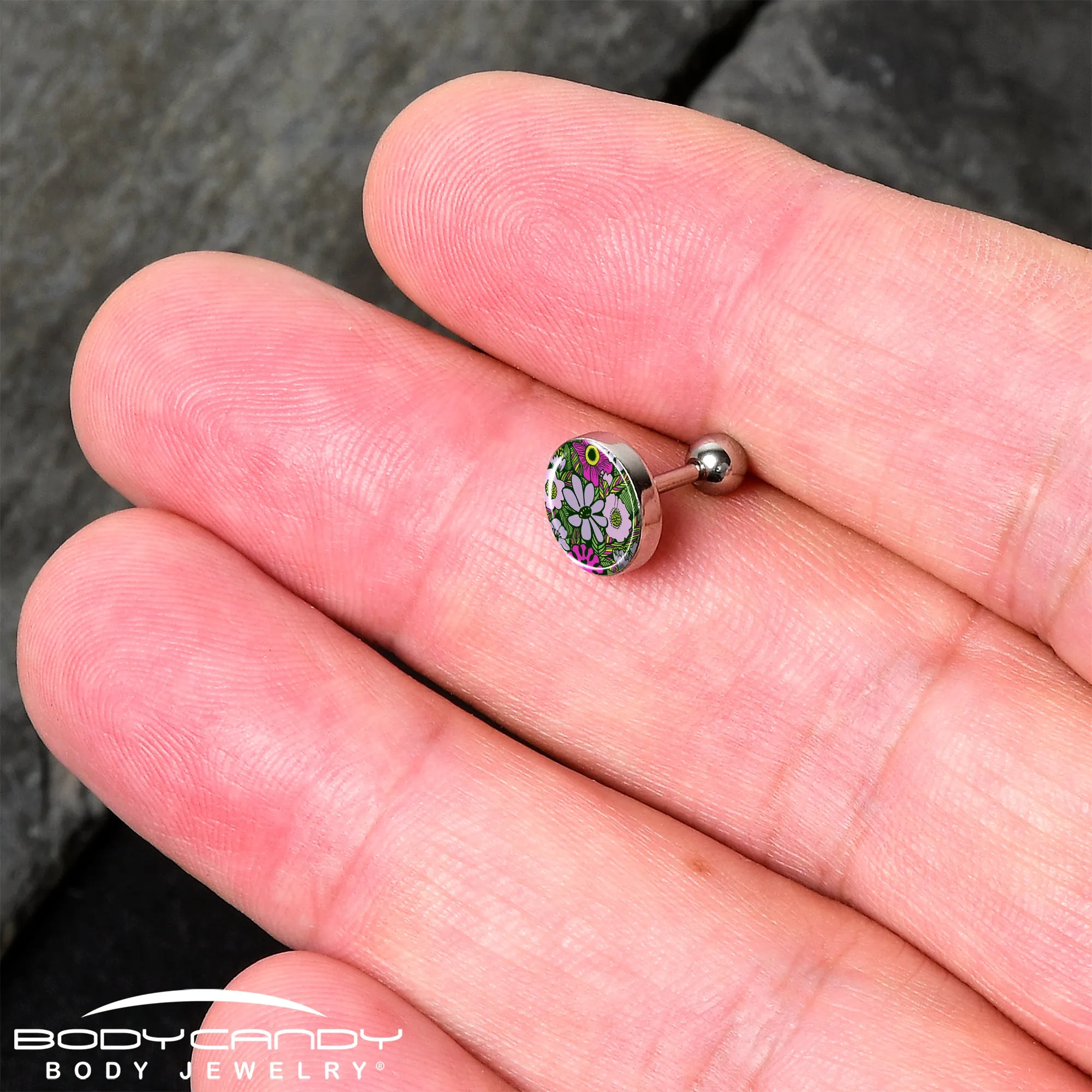 16 Gauge 1/4 Blossom Creation Paradise of Pink Flowers Cartilage Earring