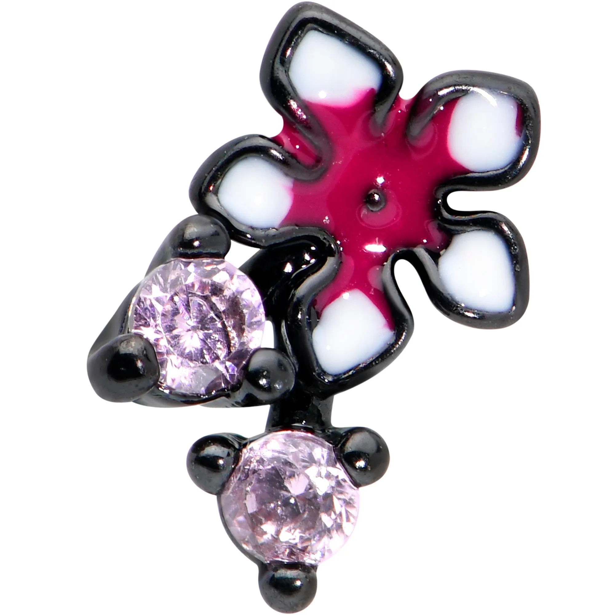 16 Gauge 1/4 Pink Gem Black Fanciful Flower Labret Monroe Tragus