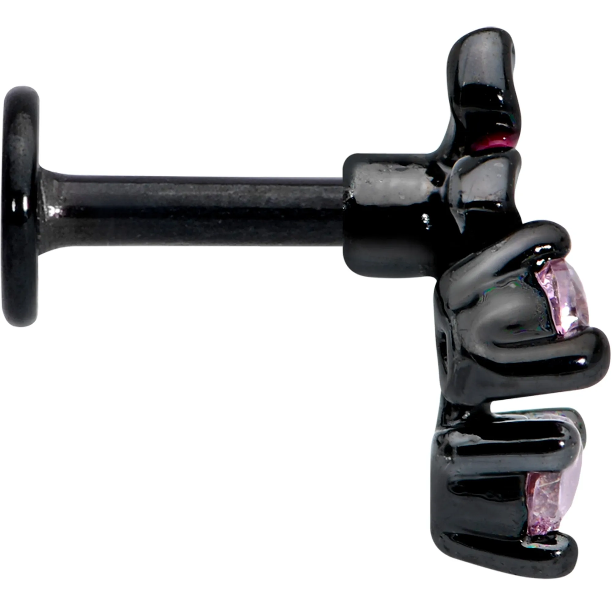 16 Gauge 1/4 Pink Gem Black Fanciful Flower Labret Monroe Tragus