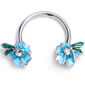 16 Gauge 3/8 Clear Gem Faerie Flower Blue Horseshoe Circular Barbell