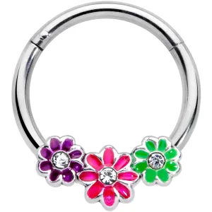 16 Gauge 3/8 Clear Gem Floral Garland Hinged Segment Ring