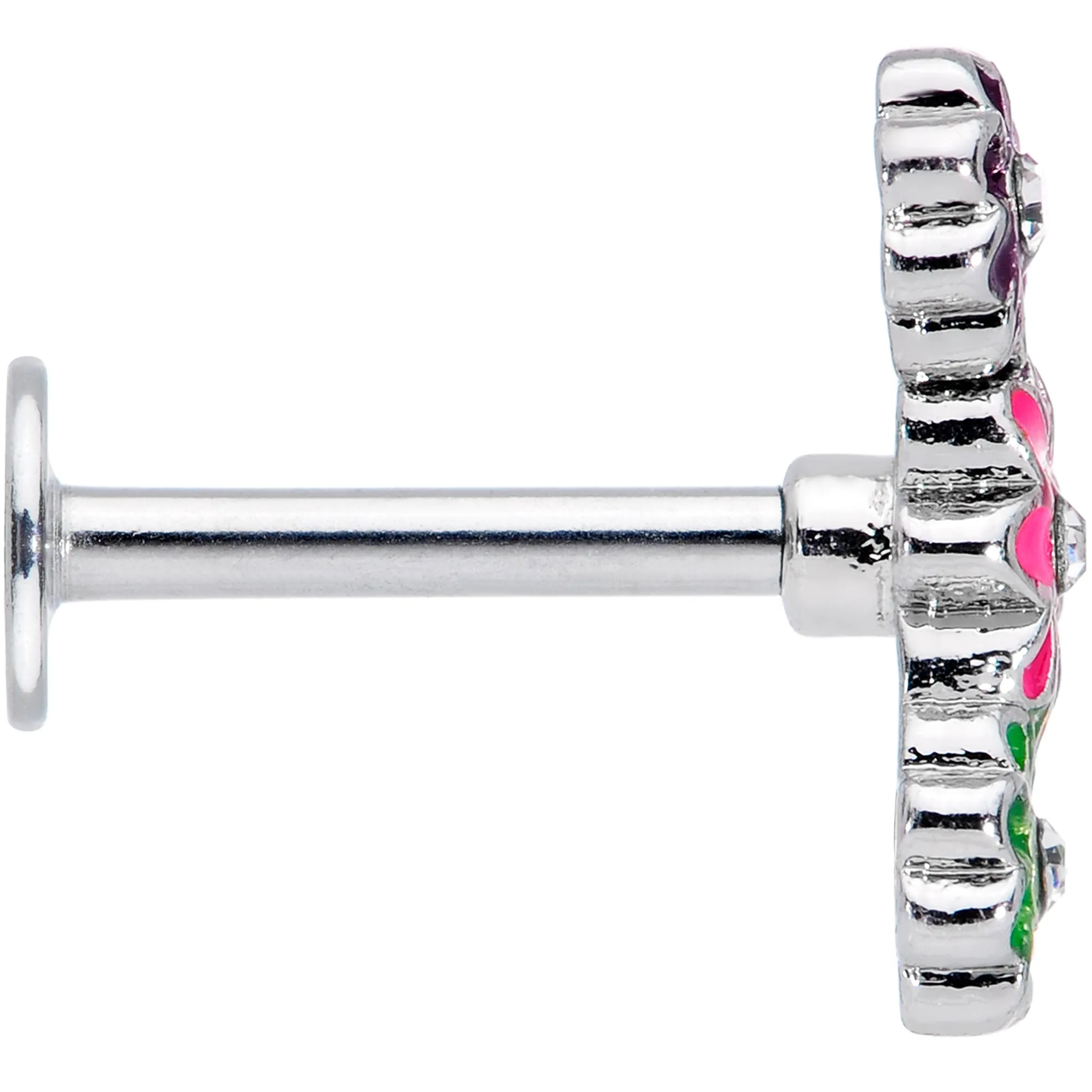 16 Gauge 5/16 Clear Gem Triple Flower Garland Labret Monroe Tragus
