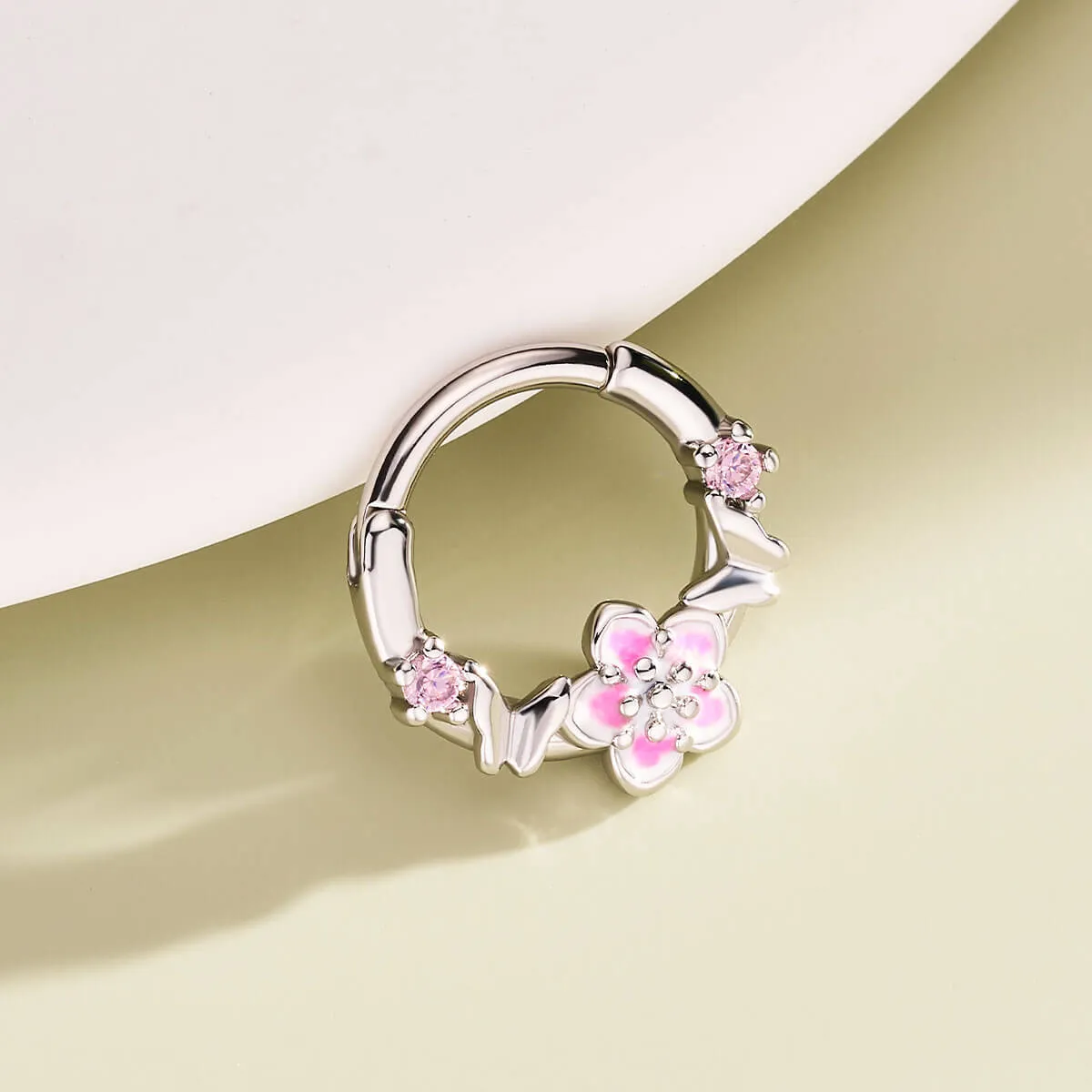 16G Butterfly & Sakura Hinged Segment Septum Ring