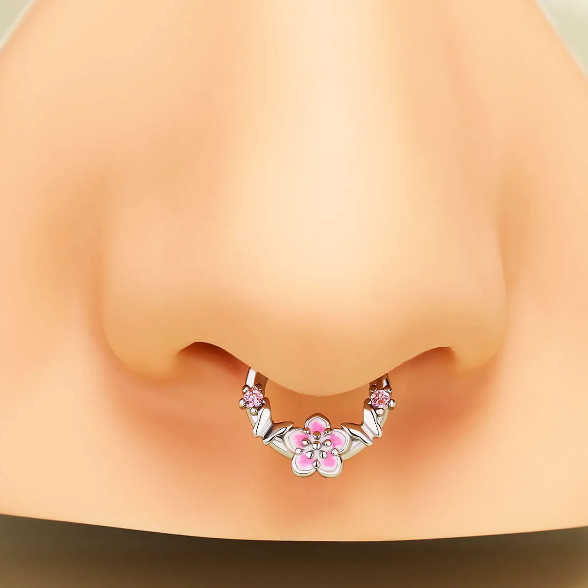 16G Butterfly & Sakura Hinged Segment Septum Ring