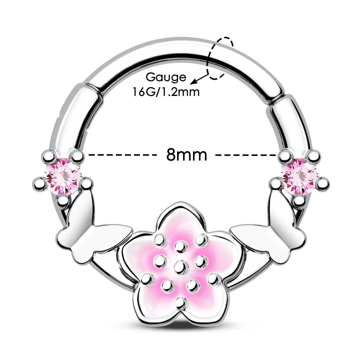 16G Butterfly & Sakura Hinged Segment Septum Ring