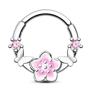 16G Butterfly & Sakura Hinged Segment Septum Ring