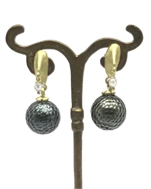 18k gold earrings with faceted tahiti pearls and diamond beads