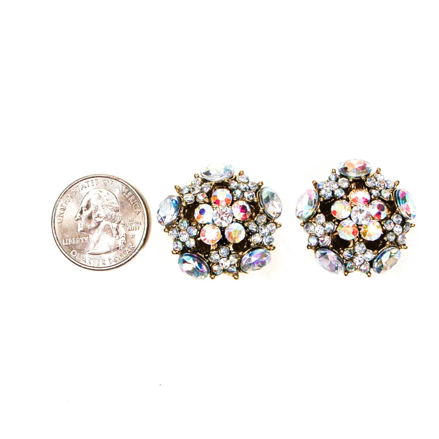 1960's Cluster Style Aurora Borealis Rhinestone Earrings