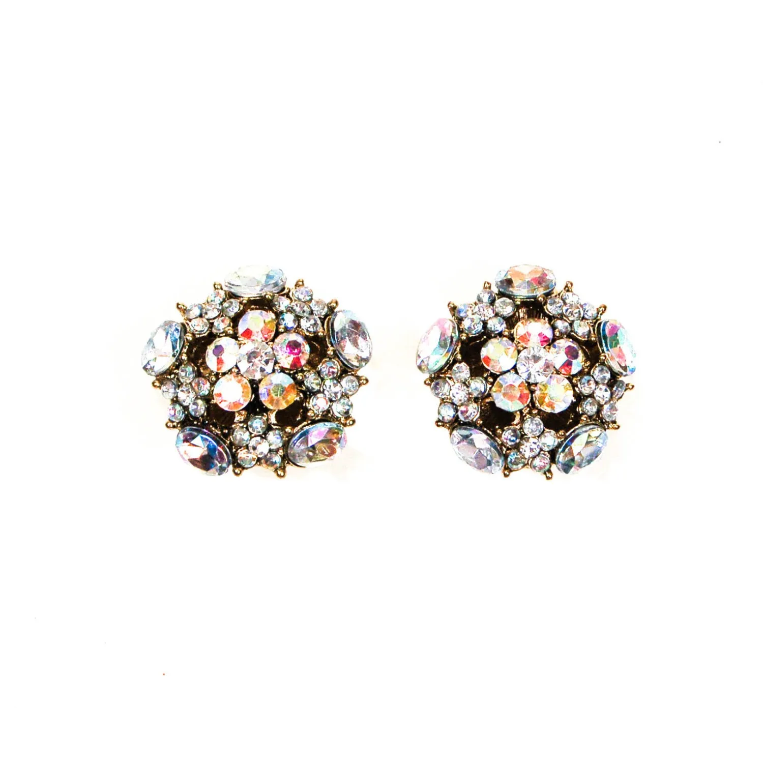 1960's Cluster Style Aurora Borealis Rhinestone Earrings