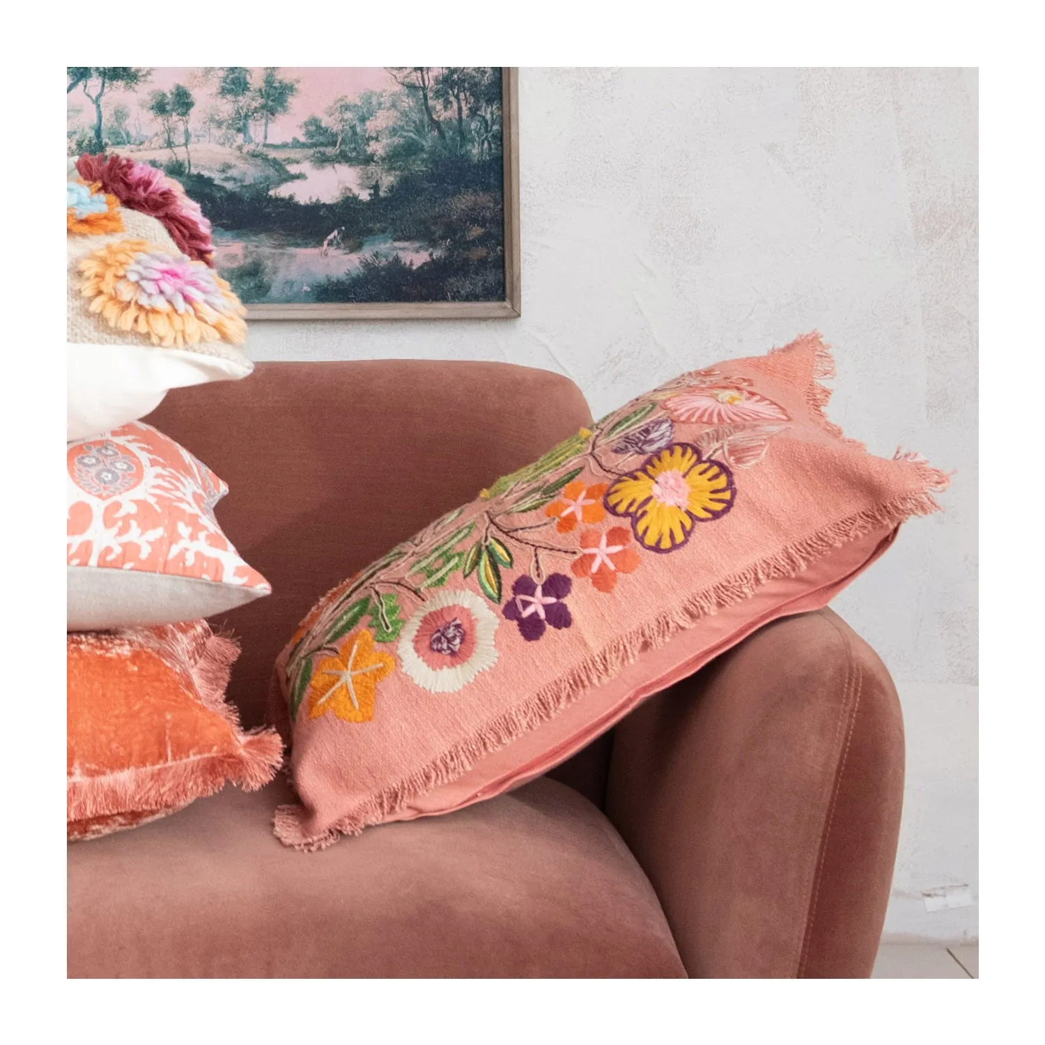 24" Whimsical Floral Pillow