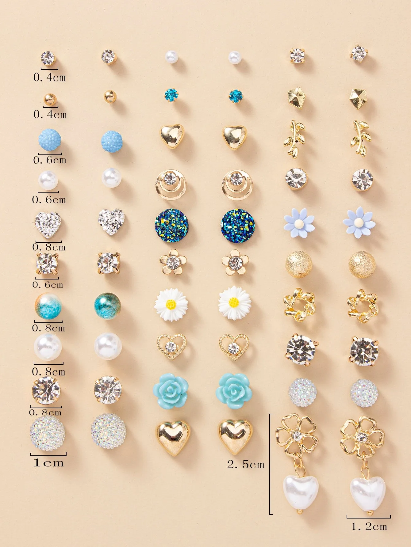 30pairs Rhinestone & Faux Pearl Decor Stud Earrings - Multicolor