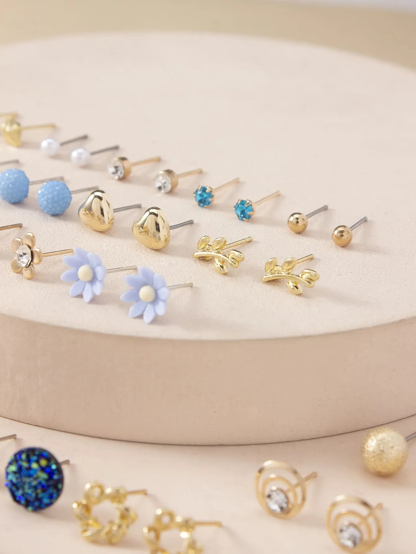 30pairs Rhinestone & Faux Pearl Decor Stud Earrings - Multicolor