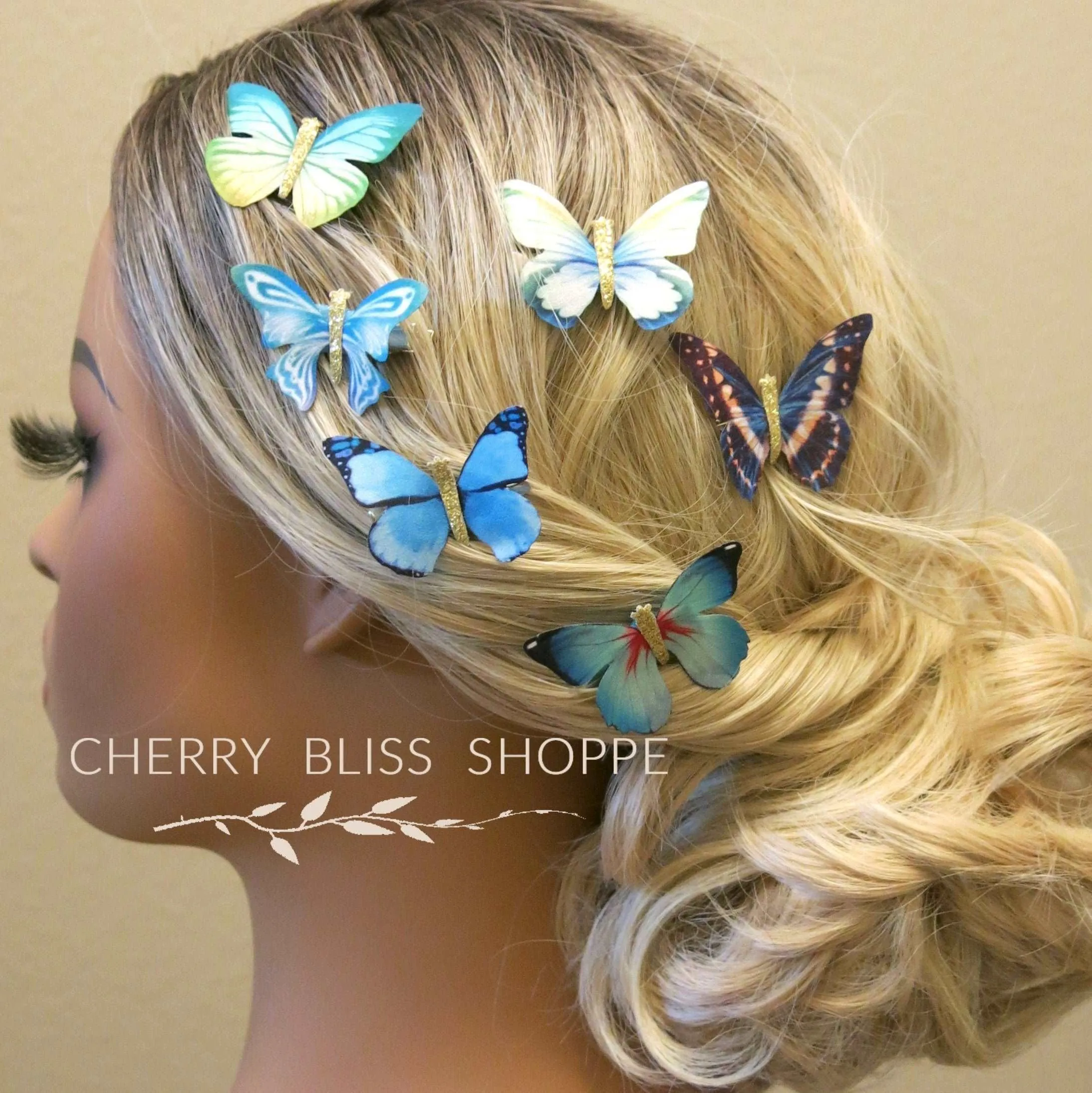 6 PC Silk Butterfly Hair Clip Set, Realistic Butterfly Fantasy Hairclips, Bridesmaid or Prom Party Butterfly Hairclip Set
