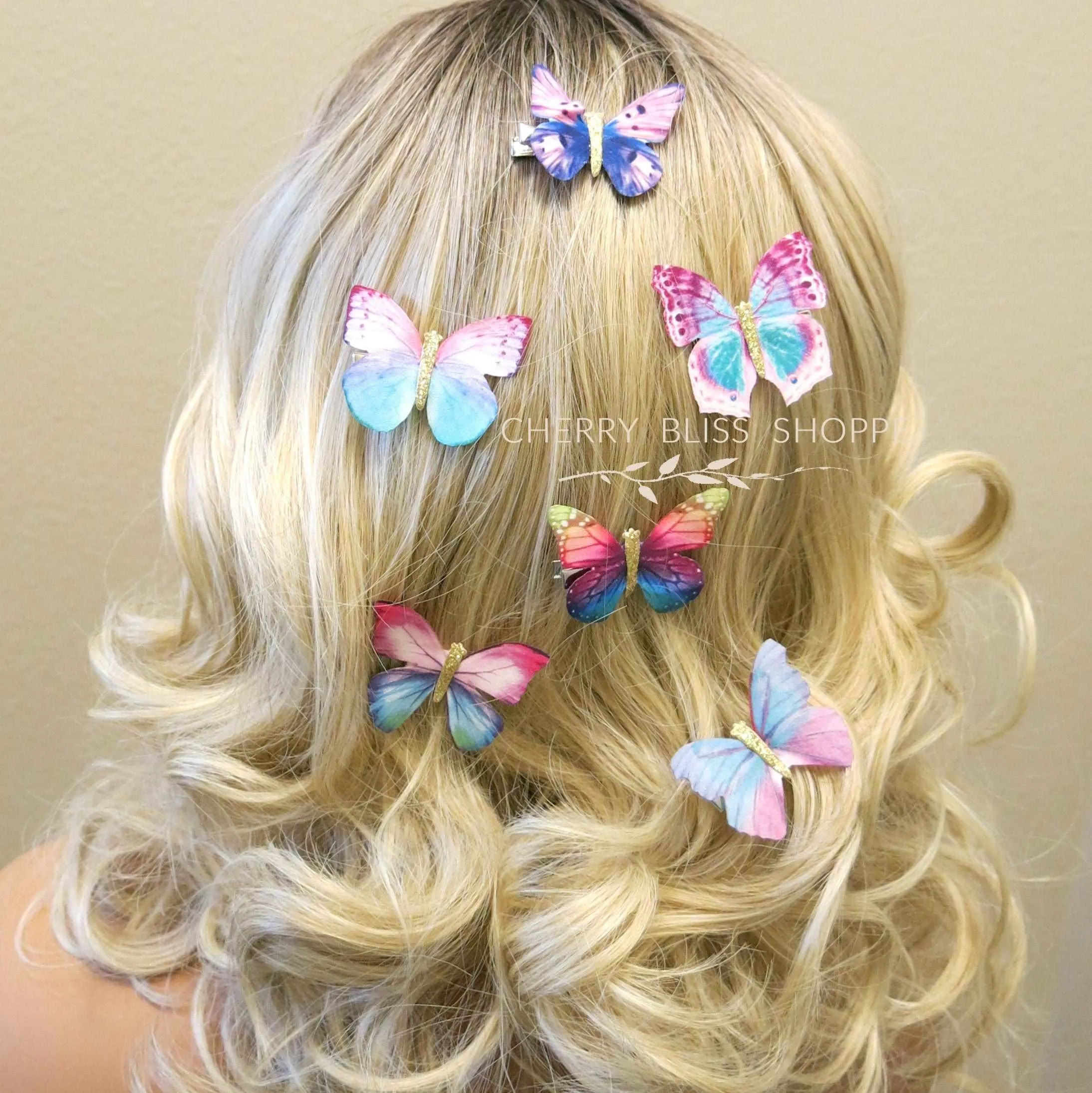 6 PC Silk Butterfly Hair Clip Set, Realistic Butterfly Fantasy Hairclips, Bridesmaid or Prom Party Butterfly Hairclip Set