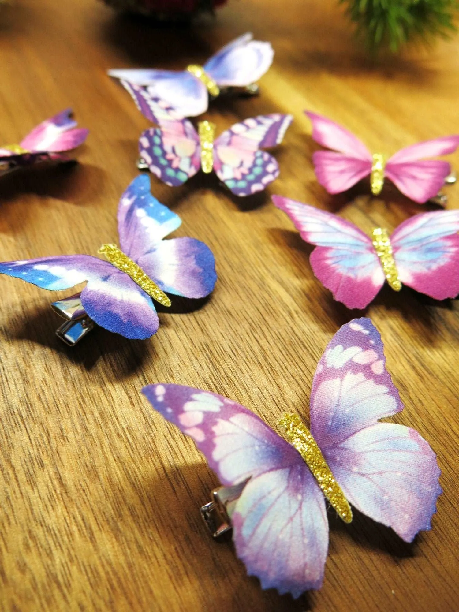 6 PC Silk Butterfly Hair Clip Set, Realistic Butterfly Fantasy Hairclips, Bridesmaid or Prom Party Butterfly Hairclip Set