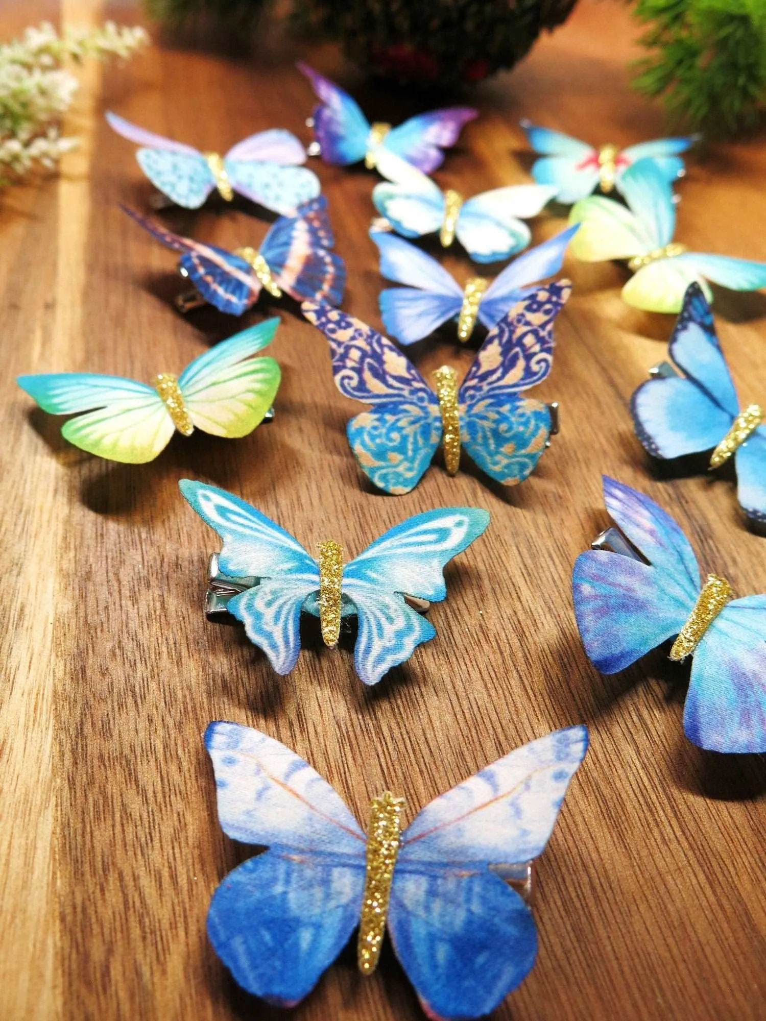 6 PC Silk Butterfly Hair Clip Set, Realistic Butterfly Fantasy Hairclips, Bridesmaid or Prom Party Butterfly Hairclip Set