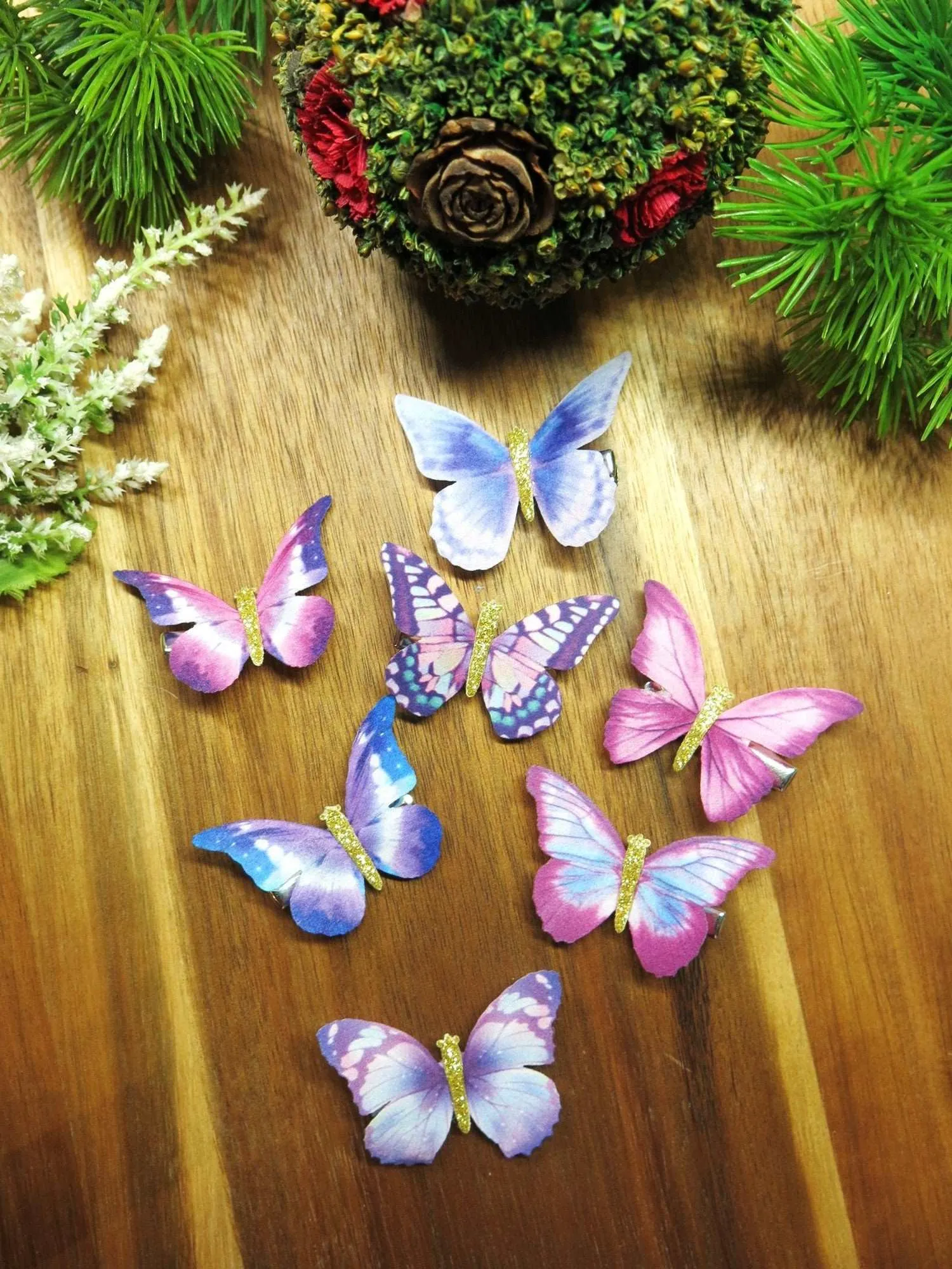 6 PC Silk Butterfly Hair Clip Set, Realistic Butterfly Fantasy Hairclips, Bridesmaid or Prom Party Butterfly Hairclip Set