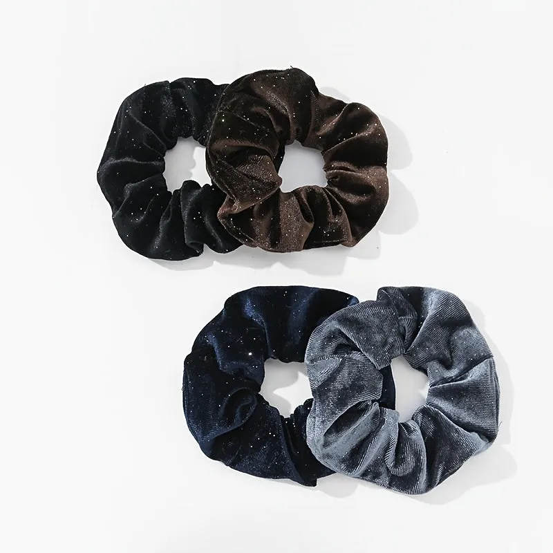 6-piece Winter Shiny Velvet Hair Scrunchies Set