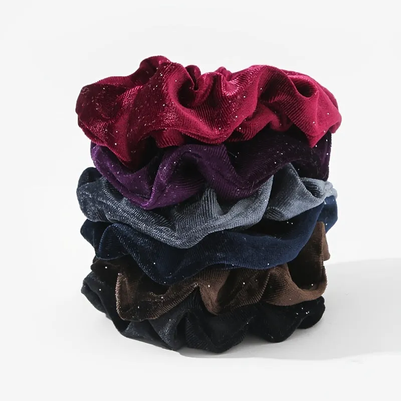 6-piece Winter Shiny Velvet Hair Scrunchies Set