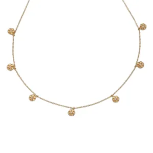 7 Flower CZ Stone Necklace | Sterling Silver | 16" 2" Extension | Plating Options | Tarnish-Resistant