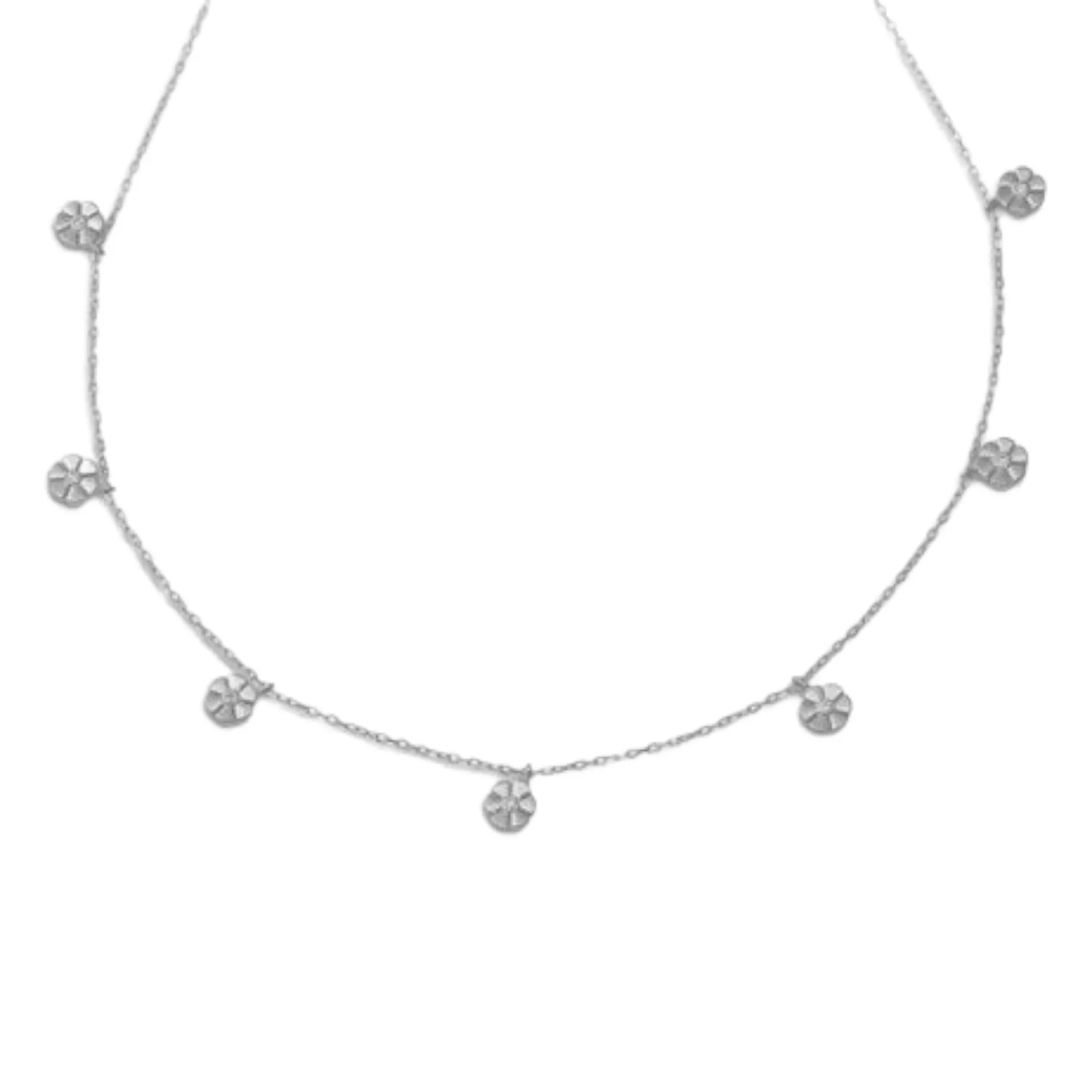 7 Flower CZ Stone Necklace | Sterling Silver | 16" 2" Extension | Plating Options | Tarnish-Resistant