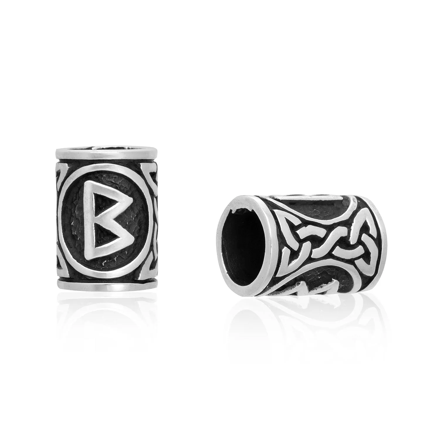925 Sterling Silver Viking Beard Hair Bead with Rune Berkano