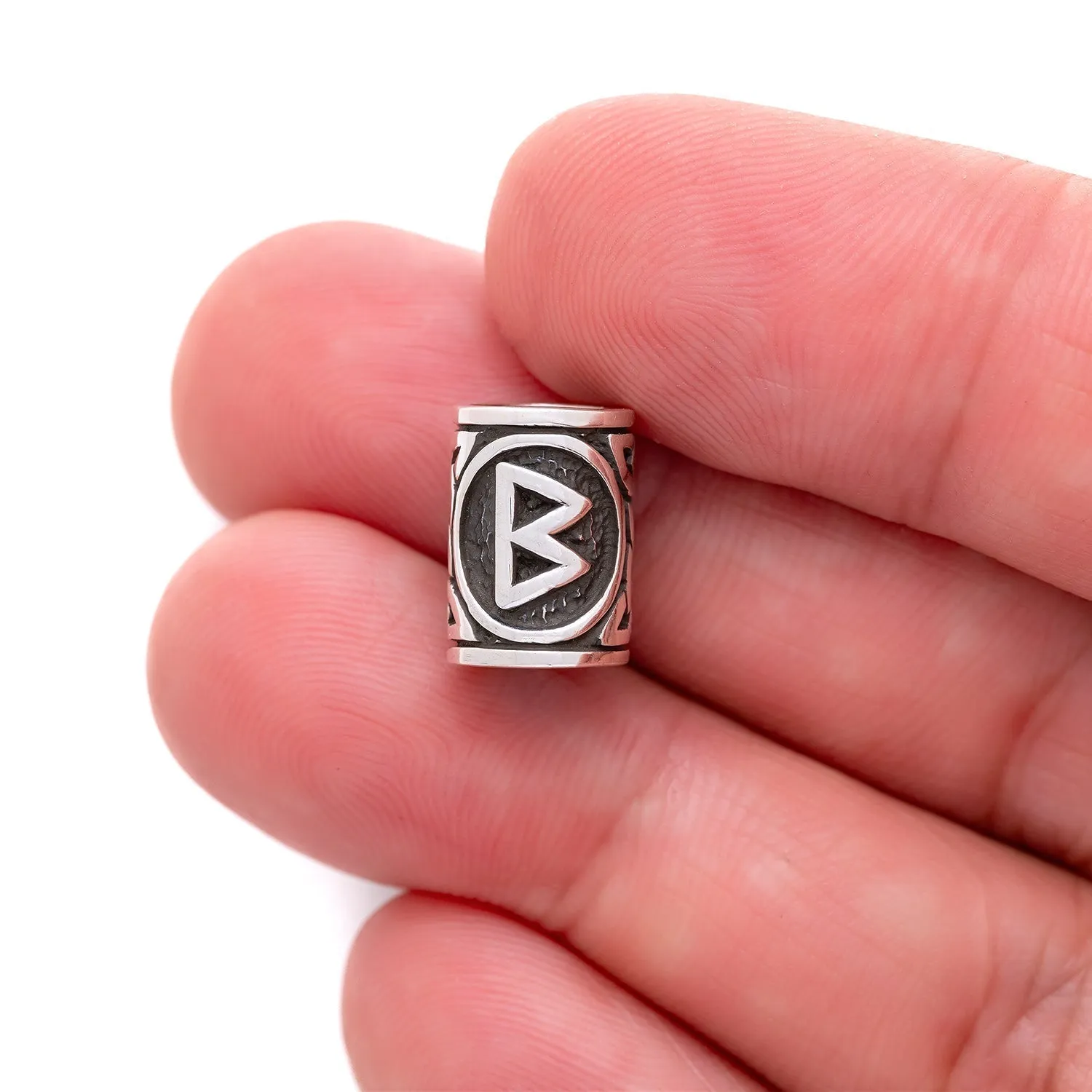 925 Sterling Silver Viking Beard Hair Bead with Rune Berkano