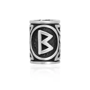 925 Sterling Silver Viking Beard Hair Bead with Rune Berkano