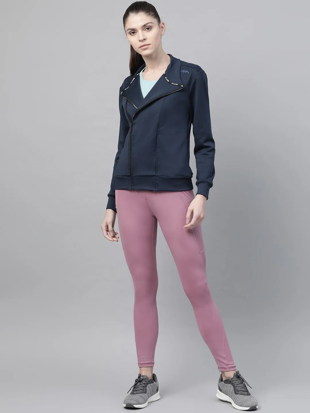 Alcis Women Navy Blue Solid Lightweight Sporty Jacket