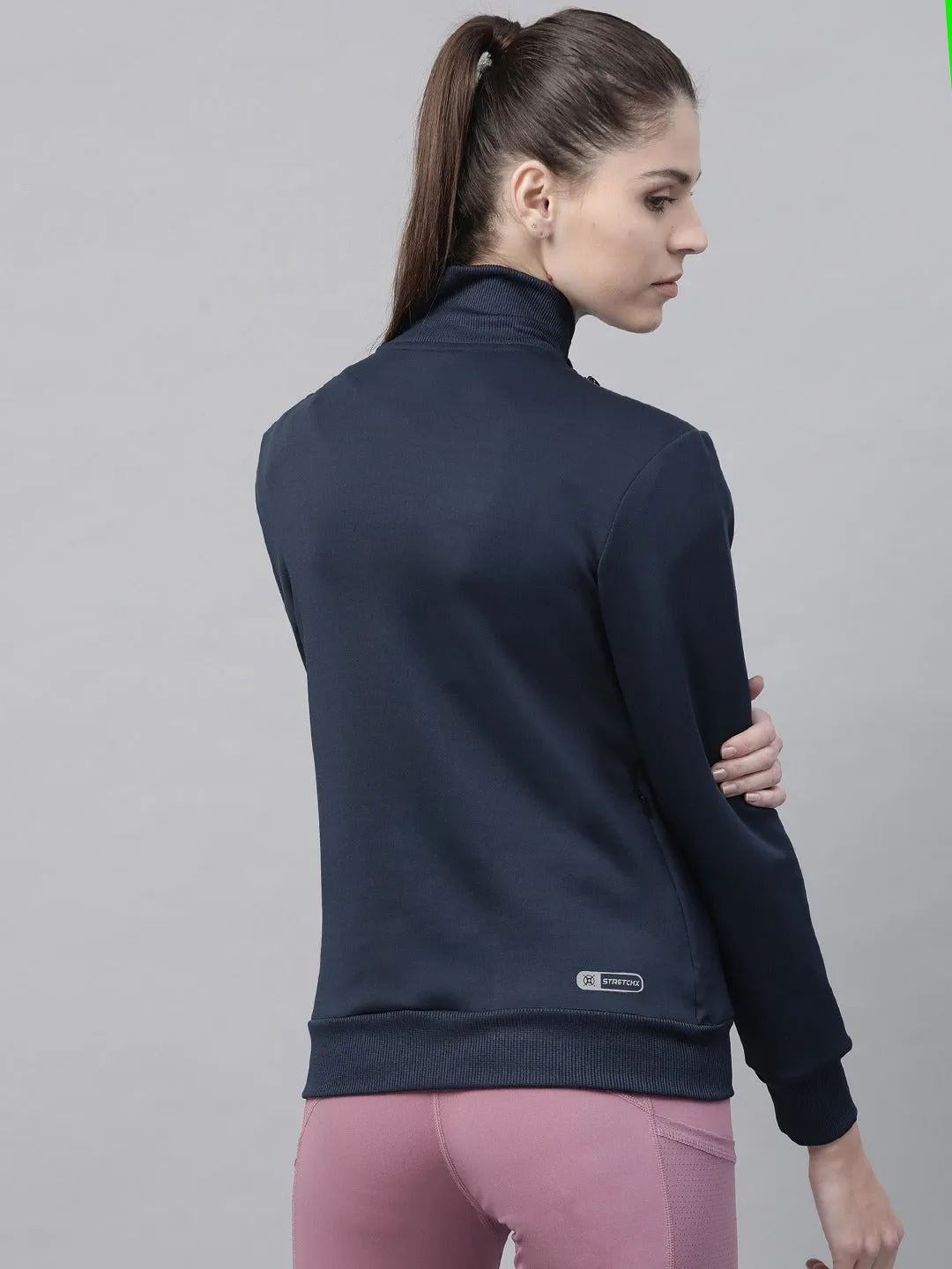 Alcis Women Navy Blue Solid Lightweight Sporty Jacket
