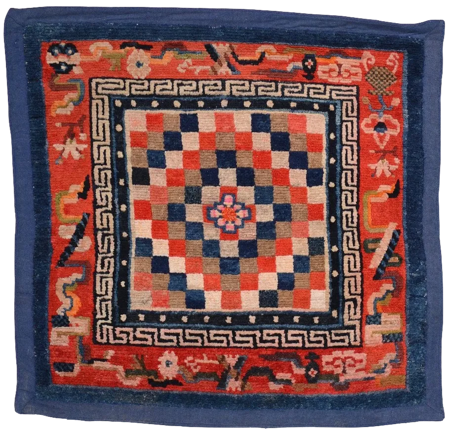Antique Tibetan Checkerboard Meditation Rug
