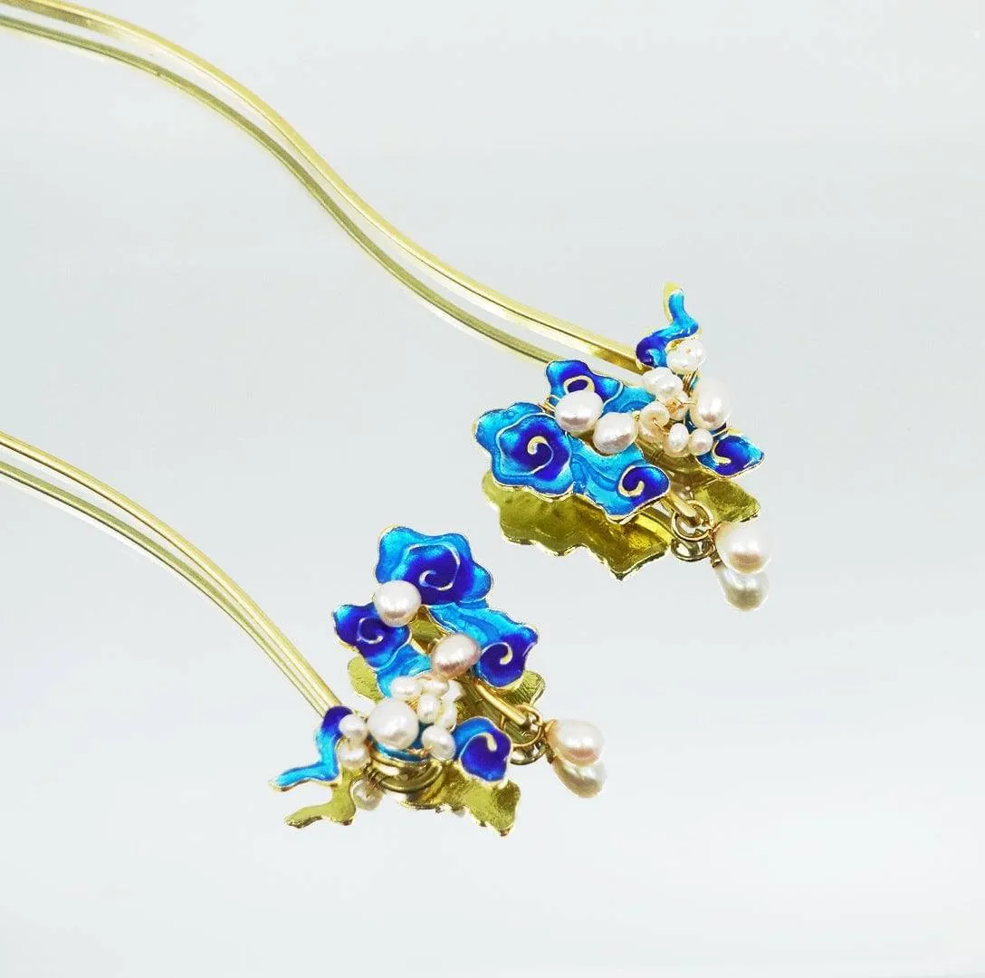 Auspicious Hair Stick with Enamel Pearl