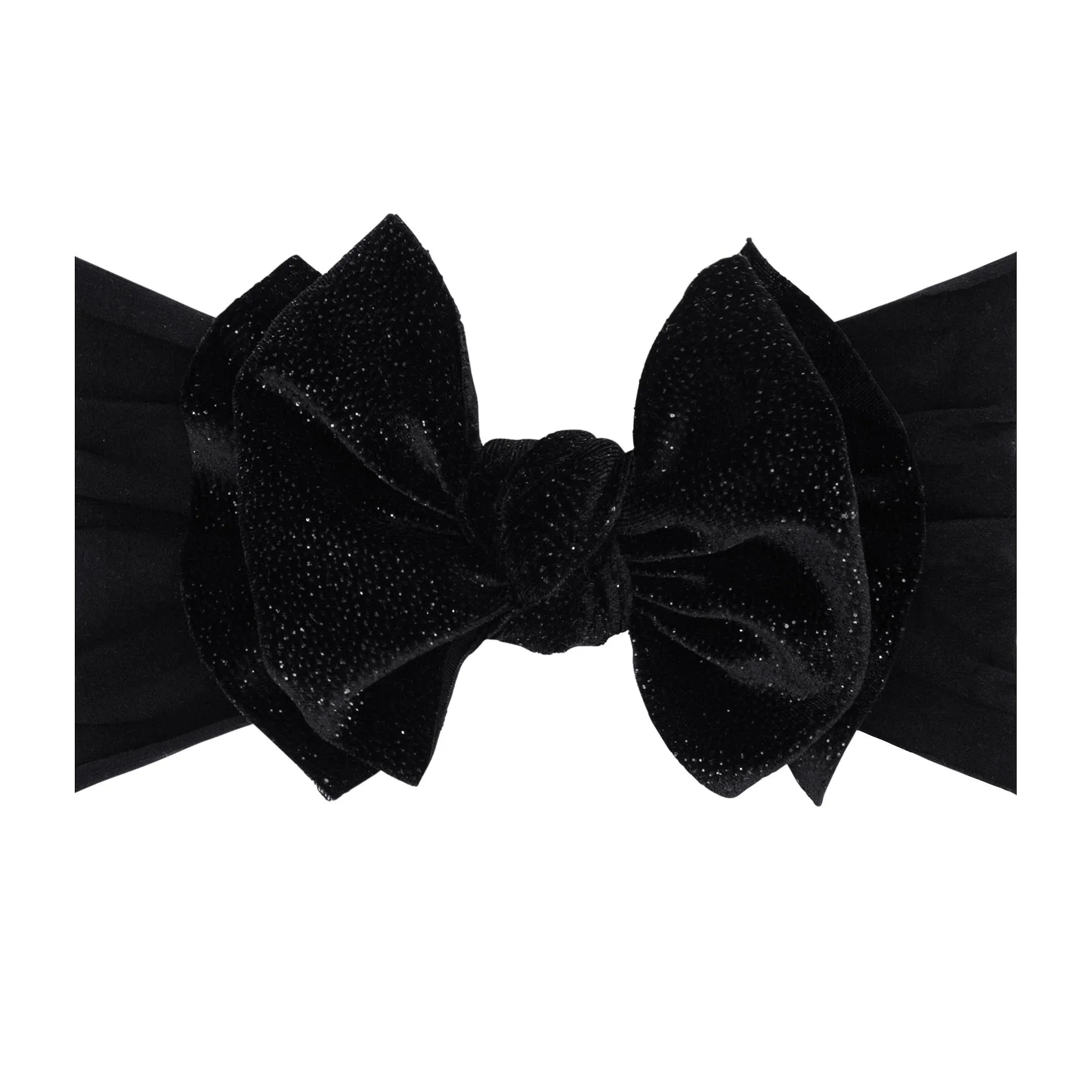 Baby Bling Velvet Soft Nylon Headband with Velvet Bow - Black Glitter
