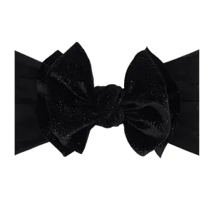 Baby Bling Velvet Soft Nylon Headband with Velvet Bow - Black Glitter