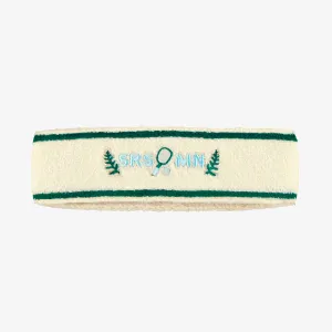Bandeau sport crème en ratine avec broderie, enfant || Cream sport headband in terry cloth with embroidery, child