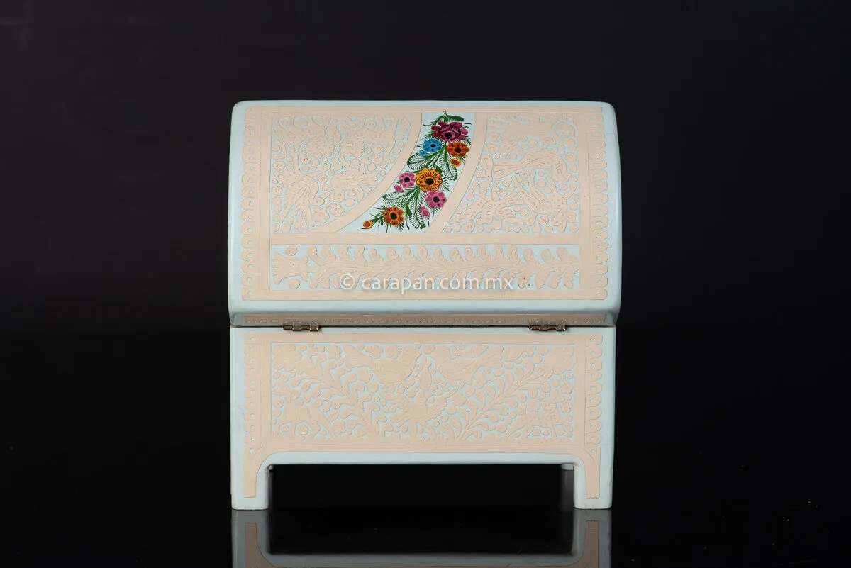 Beige over White Mexican Lacquered Wood Box