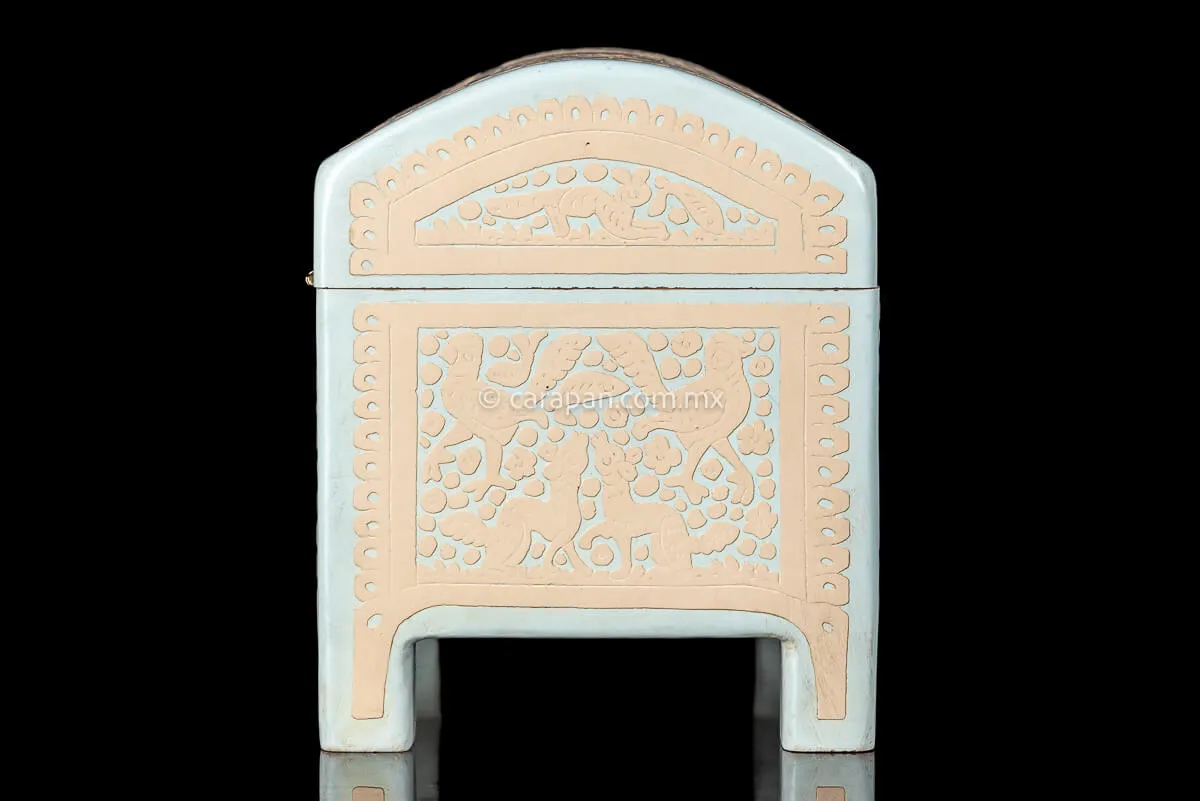 Beige over White Mexican Lacquered Wood Box