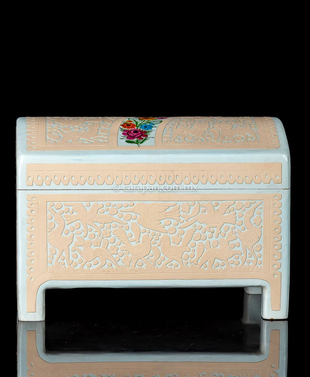 Beige over White Mexican Lacquered Wood Box